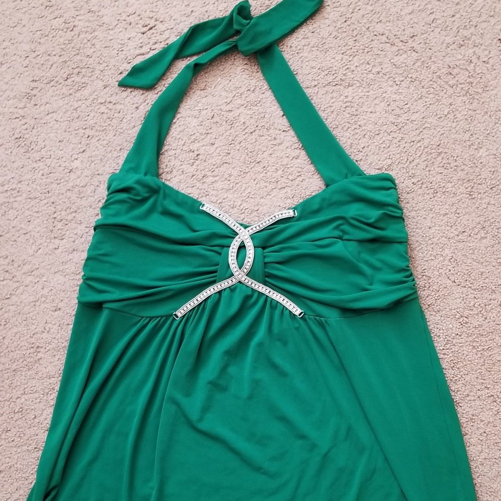 Green Rhinestone Halter By Venezia Size 14/16 - Picture 5 of 16